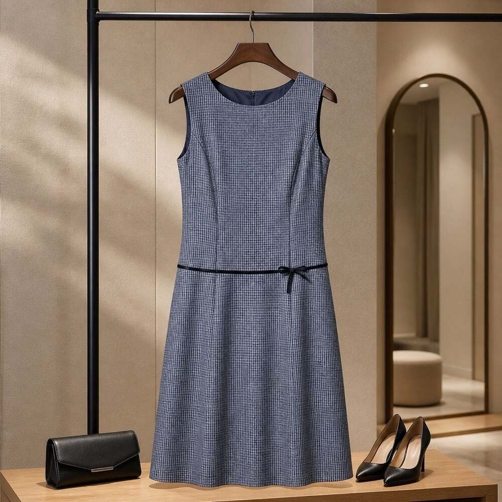 K Studio Sleeveless Plaid Pattern Dress with Velvet Waist Detail #1066